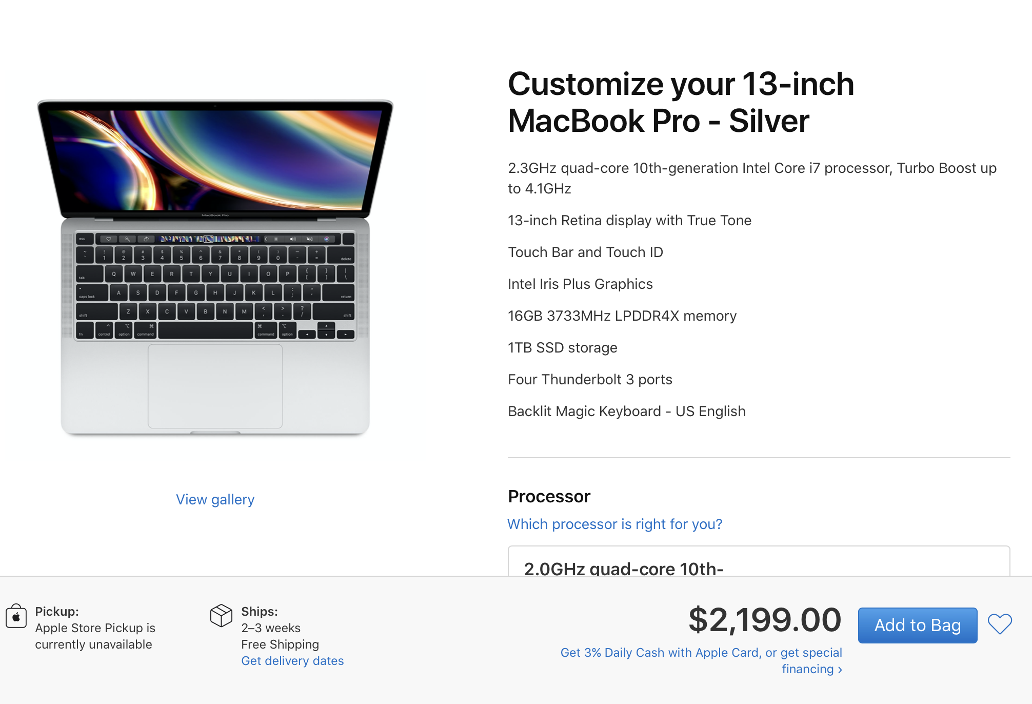 13in MacBook Pro 2020