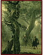 Treebeard saves Merry and Pippin from Old Willow