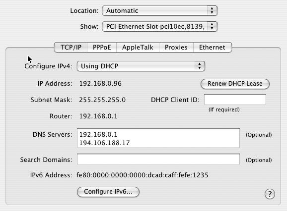 Mac Network preferences setup