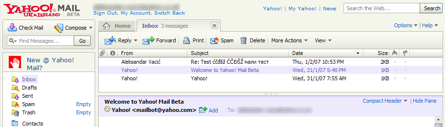 Yahoo! Mail interface
